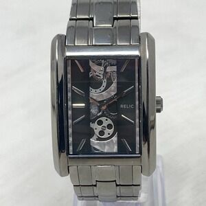 Relic Tank Watch Men 31mm Gunmetal Small Seconds Faux Skeleton New Battery 7.25"